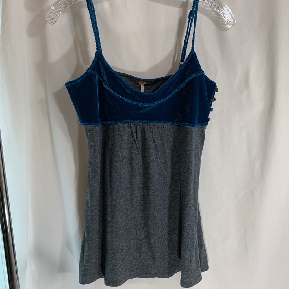 Free People Velvet Blue and Gray Top